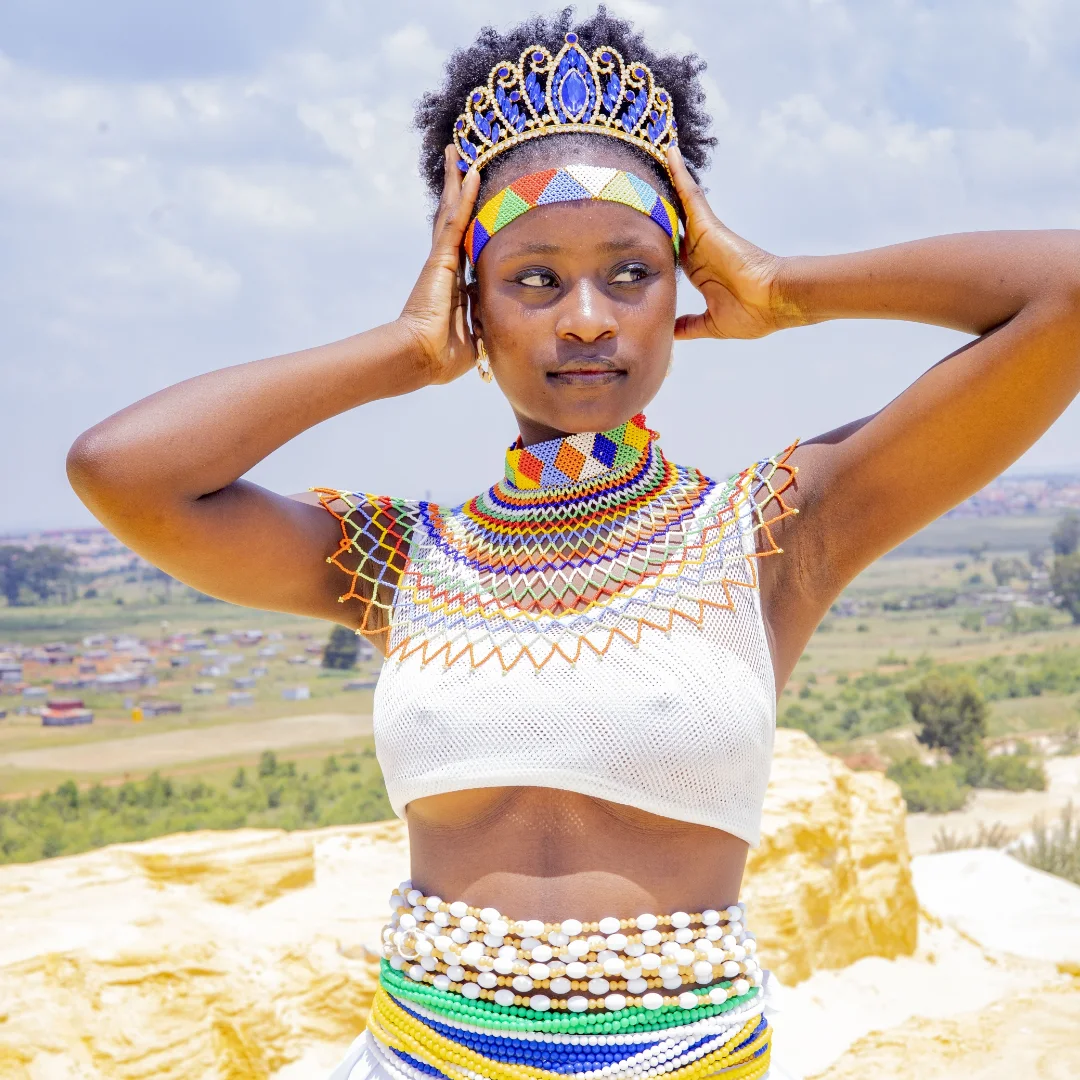 Contestant in Zulu traditional with crown